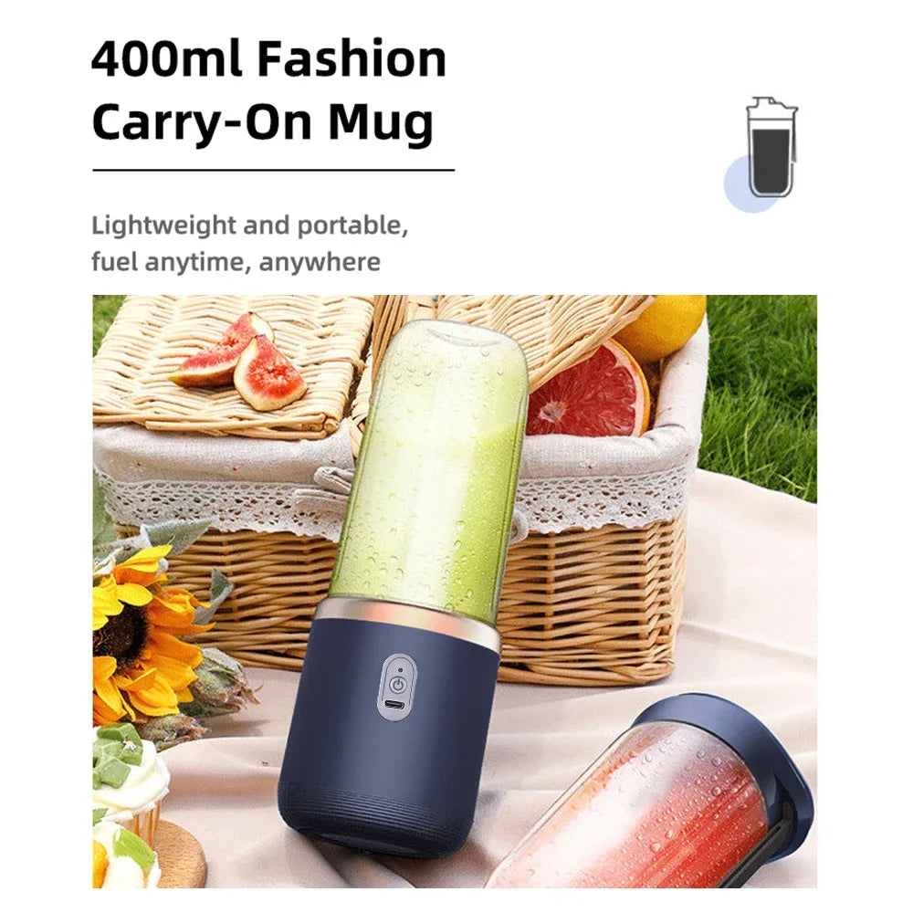 Portable Electric Juicer Cup with 6 Stainless Steel Blades, 2 Travel Cups, USB Rechargeable Personal Blender for Fresh Juice, Smoothies & Shakes