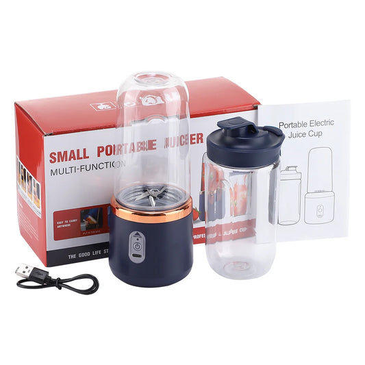 Portable Electric Juicer Cup with 6 Stainless Steel Blades, 2 Travel Cups, USB Rechargeable Personal Blender for Fresh Juice, Smoothies & Shakes