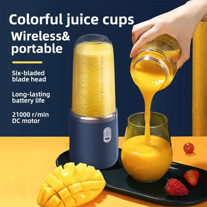 Portable Electric Juicer Cup with 6 Stainless Steel Blades, 2 Travel Cups, USB Rechargeable Personal Blender for Fresh Juice, Smoothies & Shakes