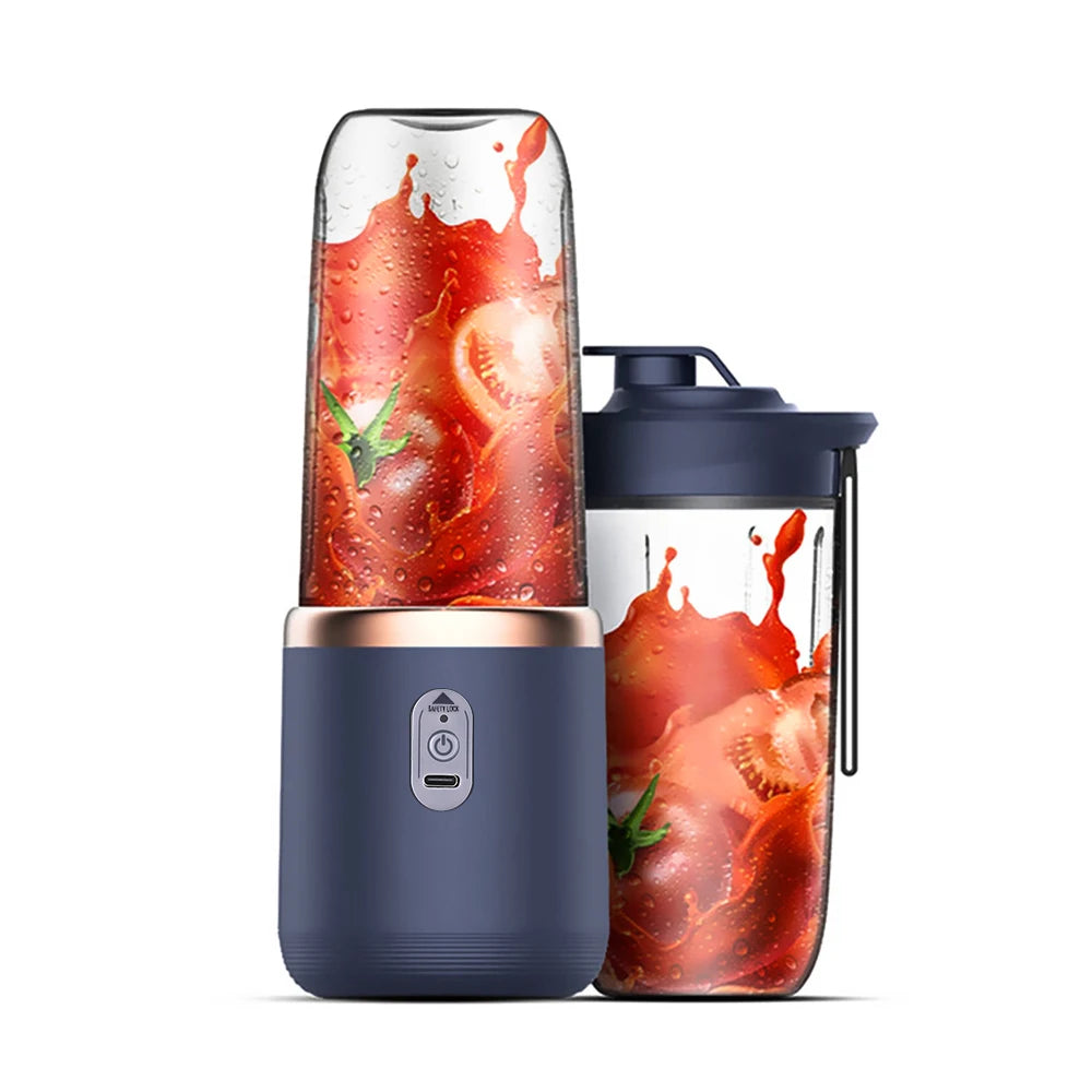 Portable Electric Juicer Cup with 6 Stainless Steel Blades, 2 Travel Cups, USB Rechargeable Personal Blender for Fresh Juice, Smoothies & Shakes
