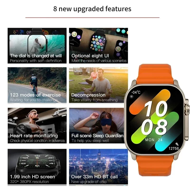 Smart Watch with Bluetooth Calling, 2.01" HD Display, Health & Fitness Tracker, Heart Rate Monitor, Sleep Tracking, Multi-Sport Modes, Wireless Charging, Compatible with Android & iOS